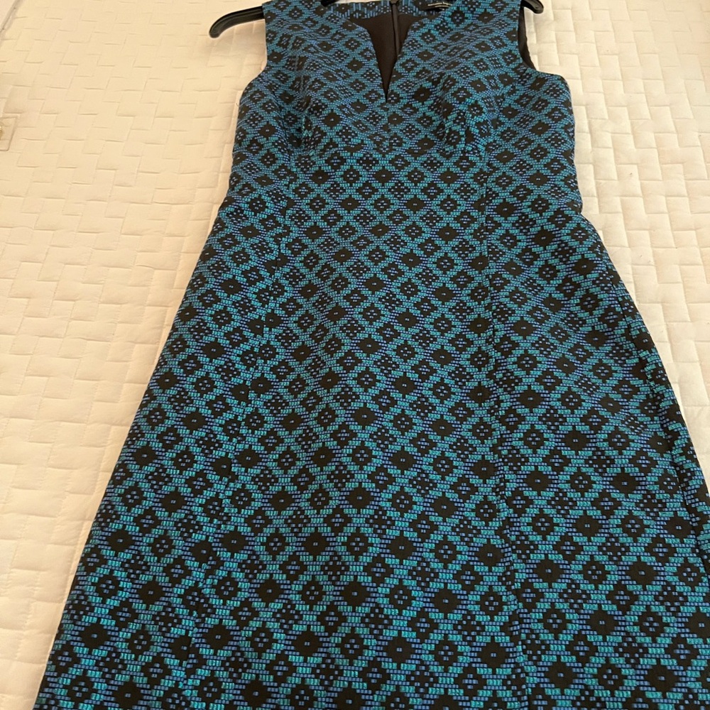 Nanette Lepore blue- green black geometric pattern dress size 4